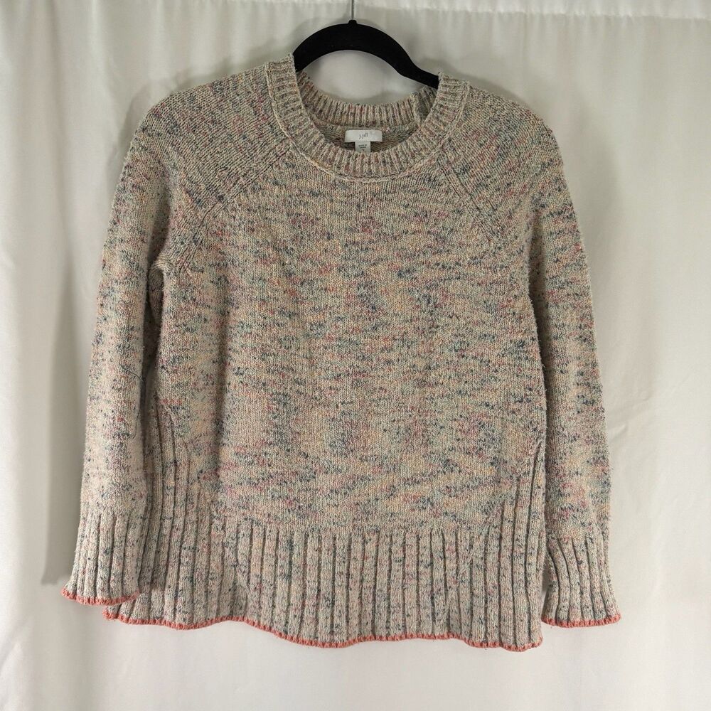 J. Jill Sweater Women's XS Petite Beige Pink Knit Cotton Blend Crew Neck Pullove